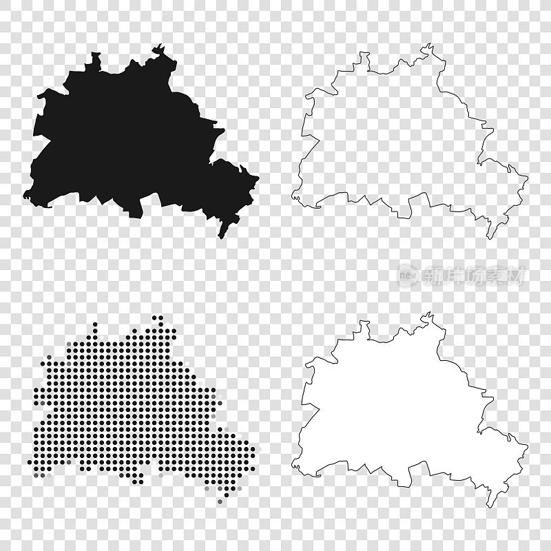 柏林地图设计-黑色，轮廓，马赛克和白色