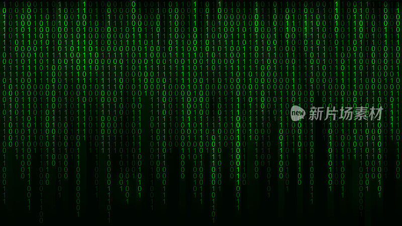 二进制代码-黑色和绿色。屏幕上的数字0和1。数据的代码。编码。行矩阵。矢量图