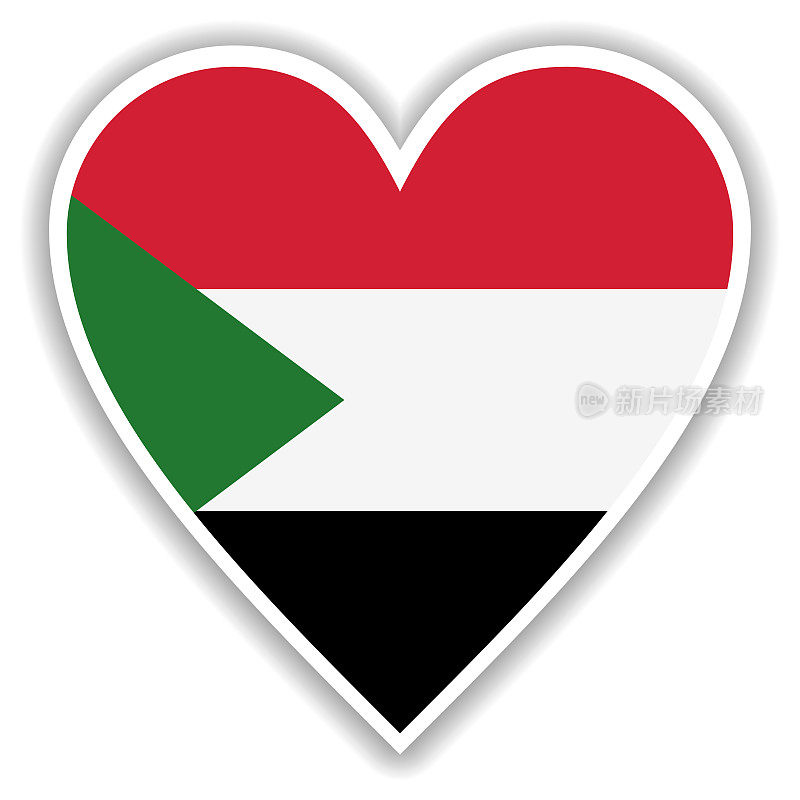 心中的苏丹国旗有着阴影和白色的轮廓