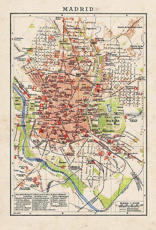 1896年西班牙马德里的古董地图