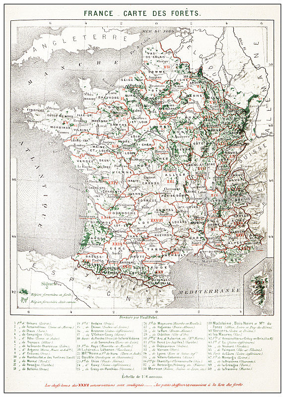 森林法国的古董法国地图