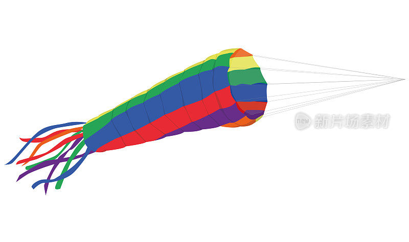 彩色风筝孤立在白色背景上。风袜子。翼伞。风筝在天空中。