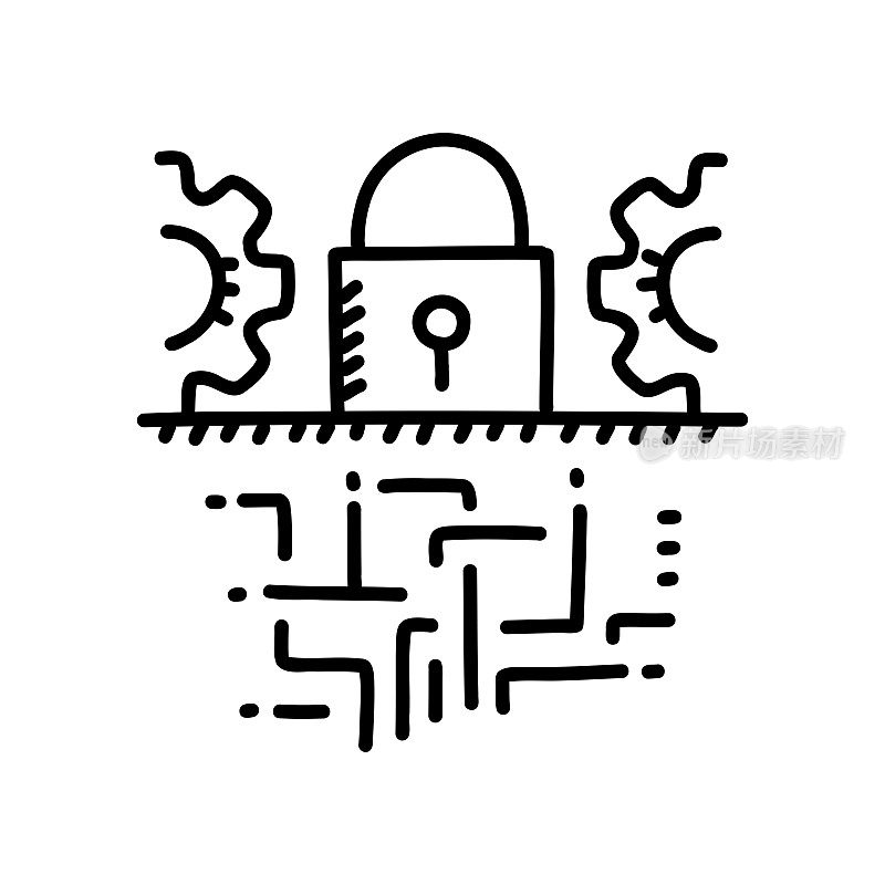 数据保护手绘图标，涂鸦风格矢量插图