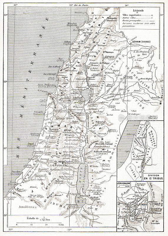 古老的法国巴勒斯坦地图