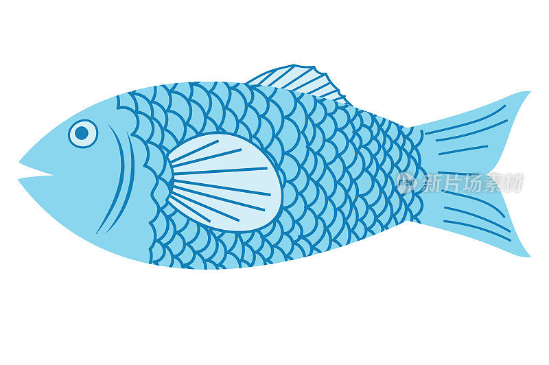 蓝色卡通鱼孤立在透明的背景