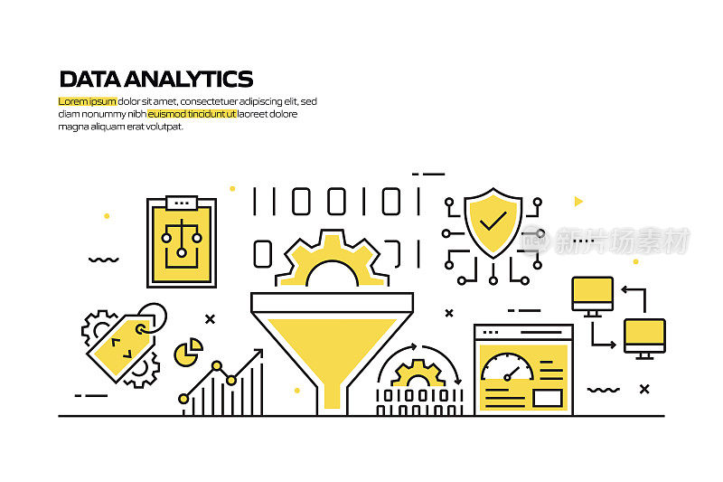 数据分析概念，线风格矢量插图