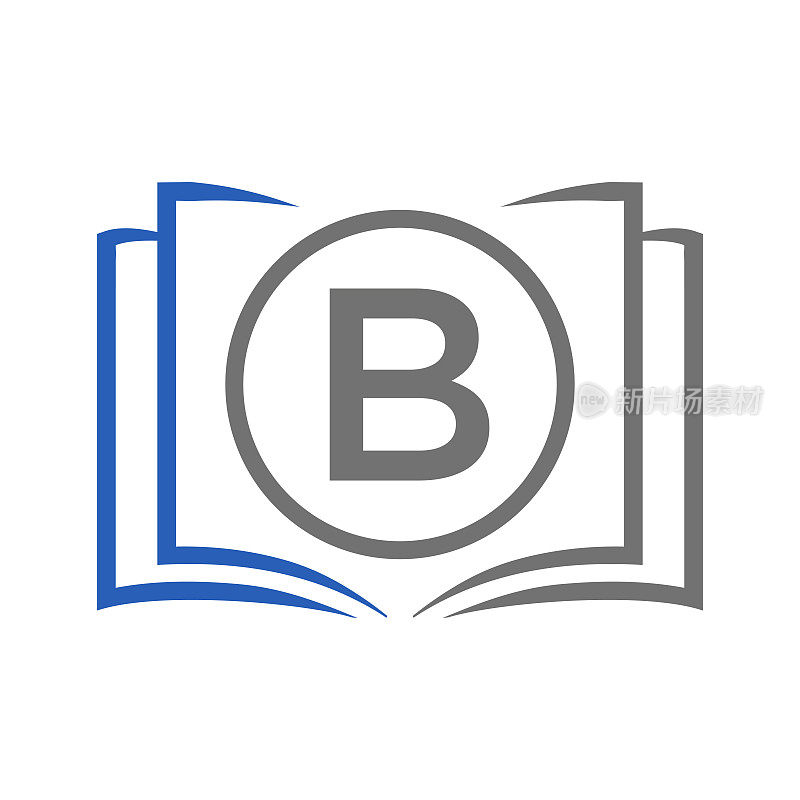 字母B模板上的教育标志。打开书本标志上的B字母，最初的教育标志概念模板
