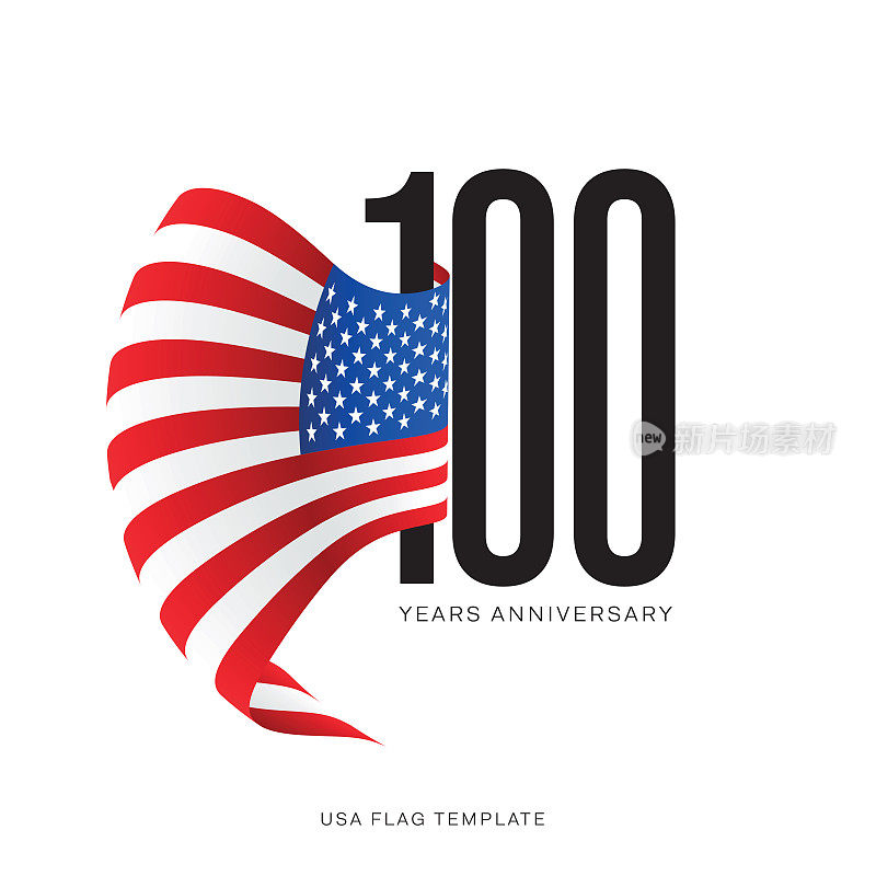 美国国旗和100周年概念矢量股票插图。美国旗帜矢量插图