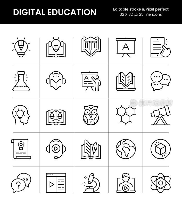 数字教育数字教育可编辑的笔画线图标