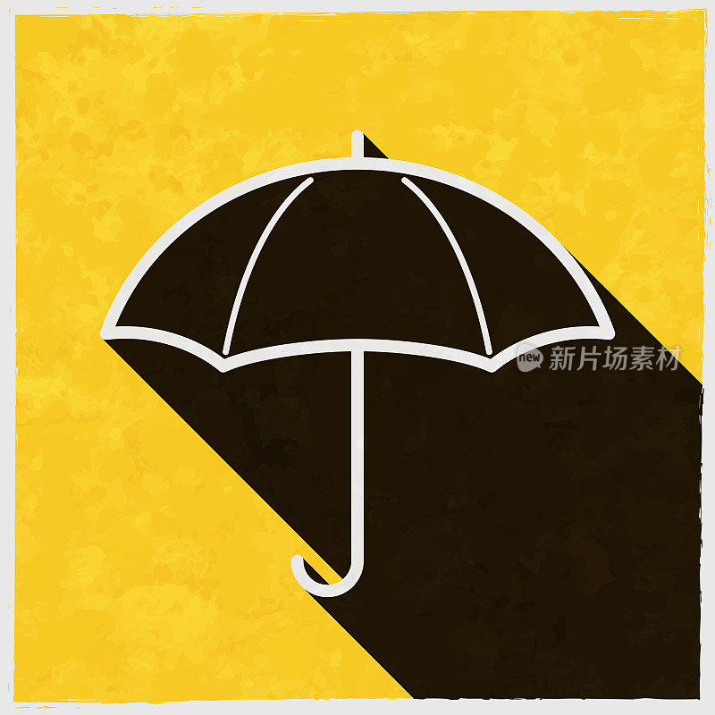 伞。图标与长阴影的纹理黄色背景