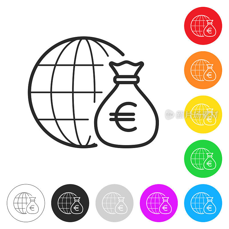 全世界的欧元。彩色按钮上的图标
