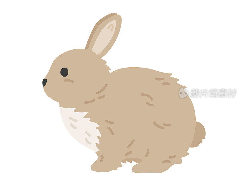 一只棕色兔子的插图，从侧面看。