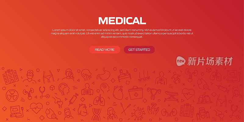 与线性图标的医疗保健和医疗网页横幅，时髦的线性风格向量