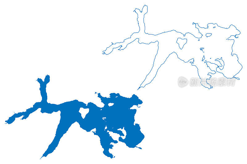 马纳普利湖(新西兰，大洋洲，南岛)地图矢量插图，潦草草图地图