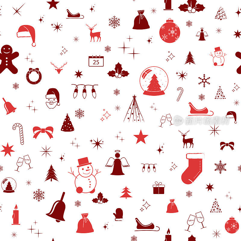 圣诞红色图标在一个无缝的格局安排