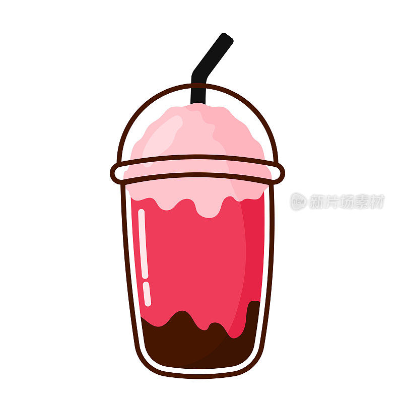 草莓冰奶昔动画卡通矢量插图在白色背景