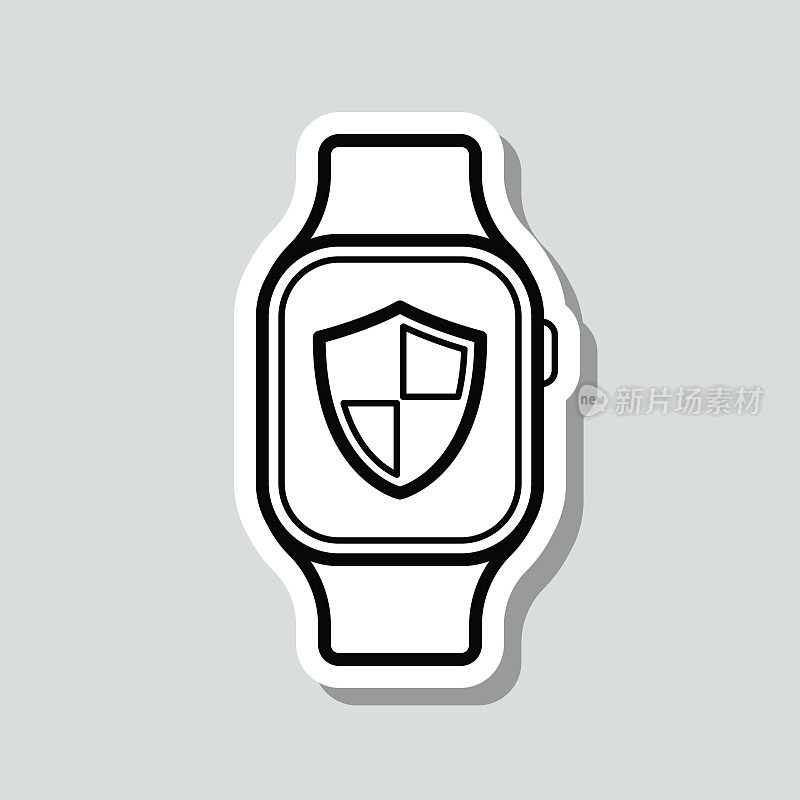 Smartwatch盾。图标贴纸在灰色背景