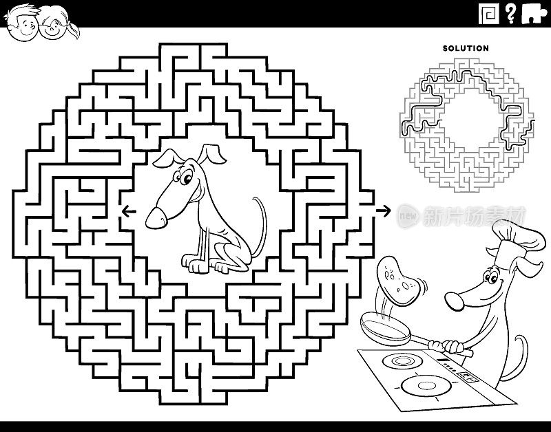 迷宫游戏与狗做煎饼着色页