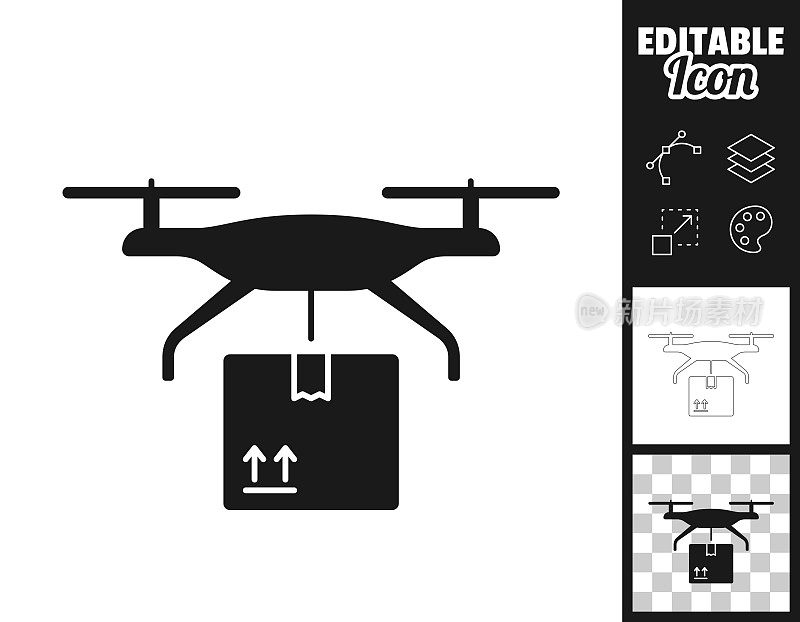 无人驾驶飞机交付。图标设计。轻松地编辑