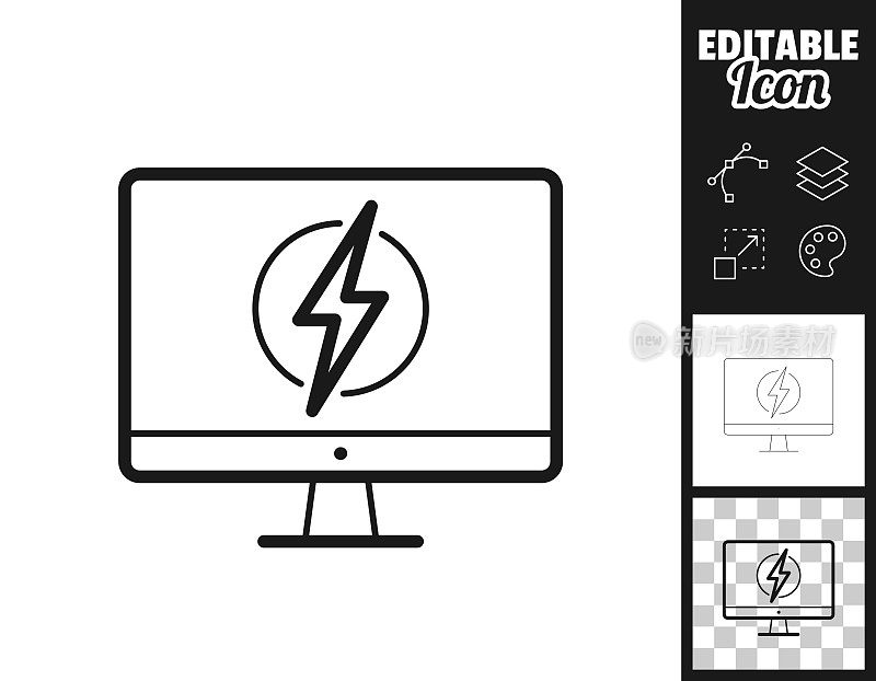 带有电气符号的台式计算机。图标设计。轻松地编辑