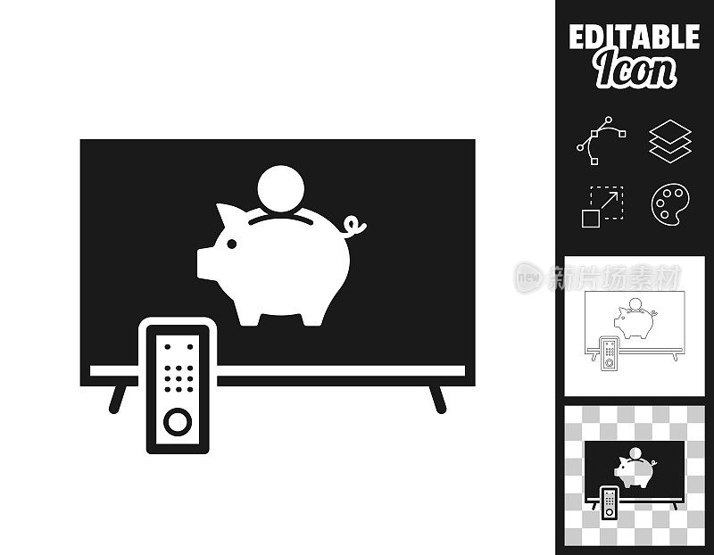电视和存钱罐。图标设计。轻松地编辑