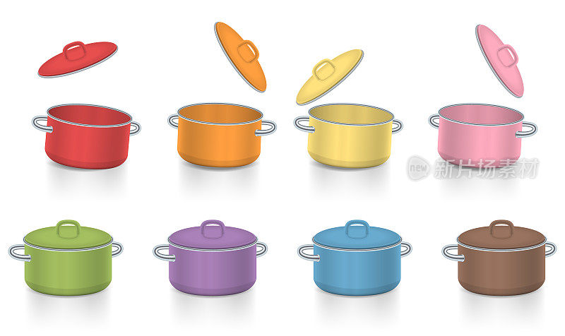 彩色碟子打开锅盖覆盖彩色集合
