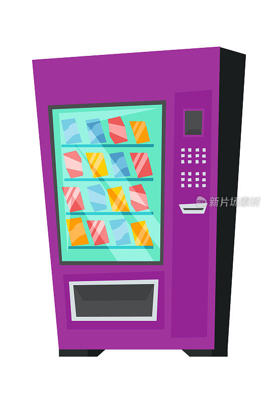 自动售货机为购买巧克力棒和糖果的平面图标