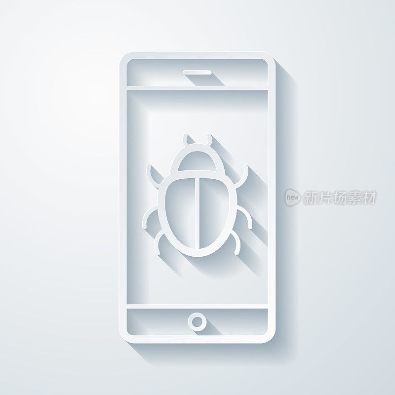 智能手机与错误。空白背景上剪纸效果的图标