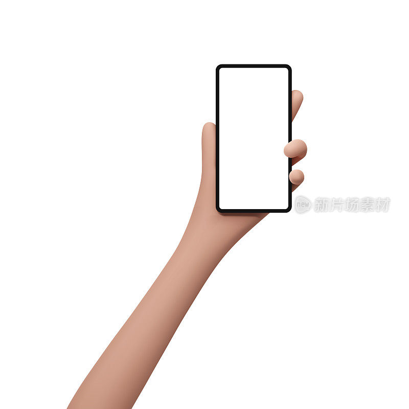 3D矢量手持装置手机。智能手机的屏幕模型，展示展示最小的场景。现实矢量插图孤立在白色背景上