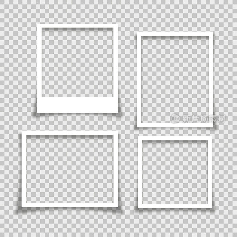 空白色相框收集与空白的地方在透明的背景