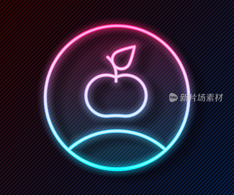 发光的霓虹灯线苹果图标孤立的黑色背景。多余的体重。健康饮食菜单。健身减肥苹果。向量