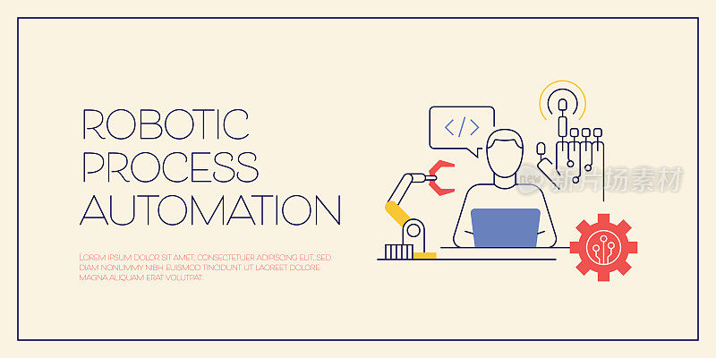 机器人过程自动化相关设计与线图标。科技、大数据、人工智能、物联网。