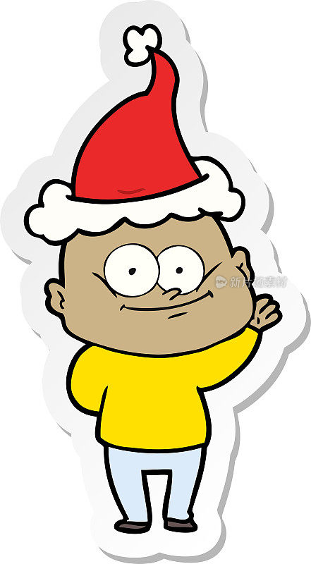一个戴着圣诞老人帽子的秃顶男人的手绘贴纸卡通