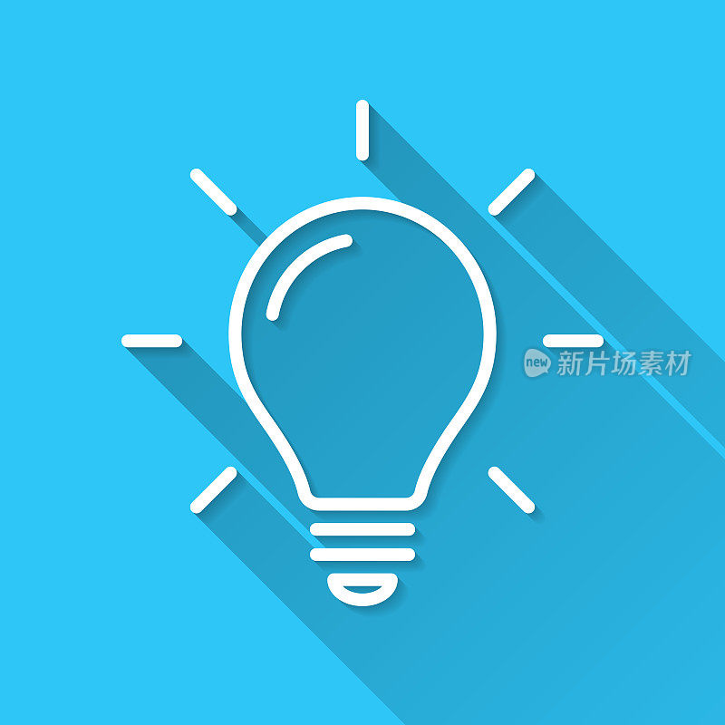 灯泡。图标在蓝色背景-平面设计与长阴影