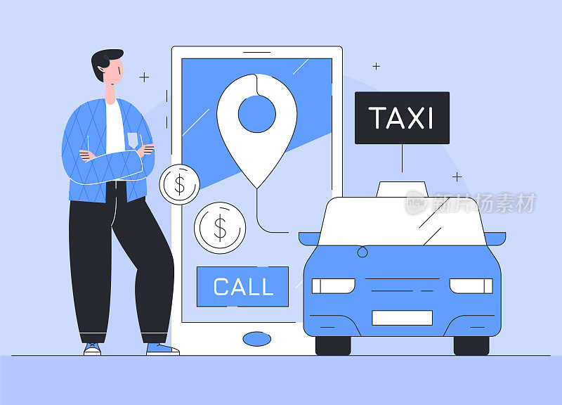出租车服务应用程序插图。
