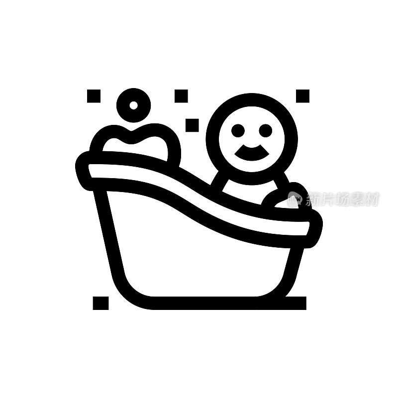 婴儿沐浴线图标，设计，像素完美，可编辑笔触。标志、标志、符号。