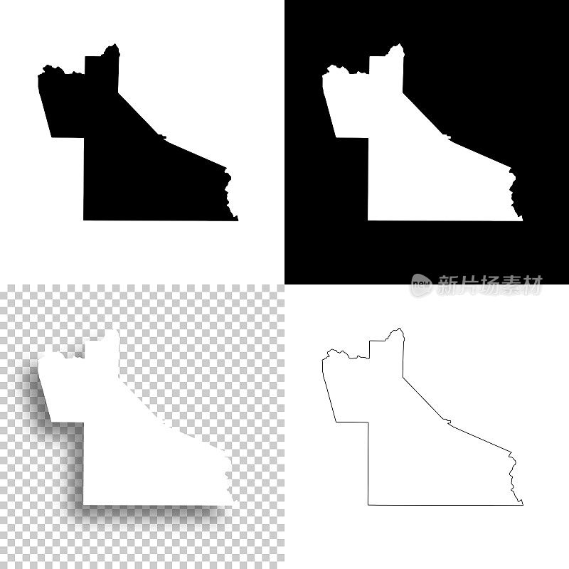 道森县，乔治亚州。设计地图。空白，白色和黑色背景