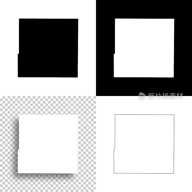 波旁县，堪萨斯州。设计地图。空白，白色和黑色背景