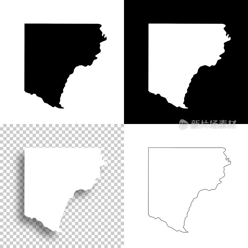 福赛斯县，乔治亚州。设计地图。空白，白色和黑色背景