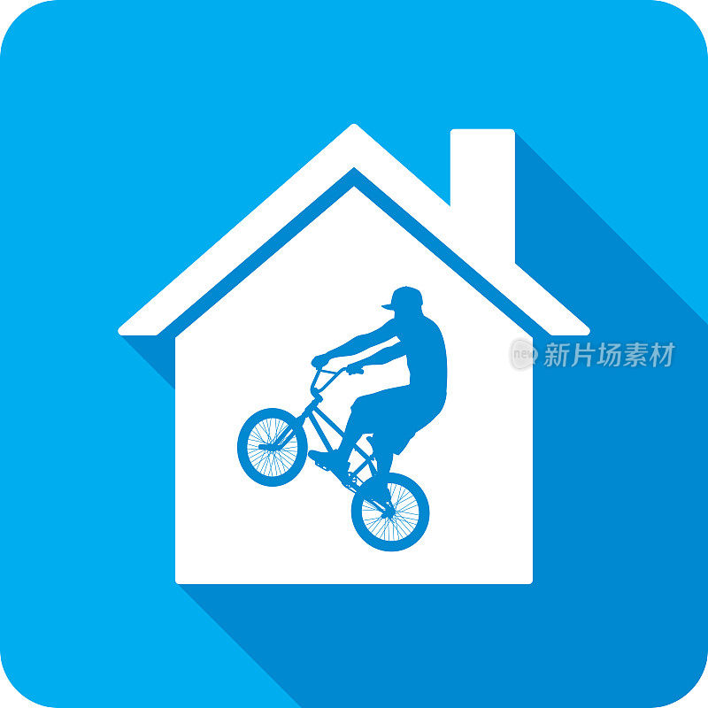 房屋男子骑自行车车轮图标剪影