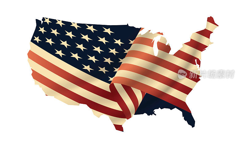 美利坚合众国国旗。美国国旗和美国地图。复古的风格。矢量股票插图