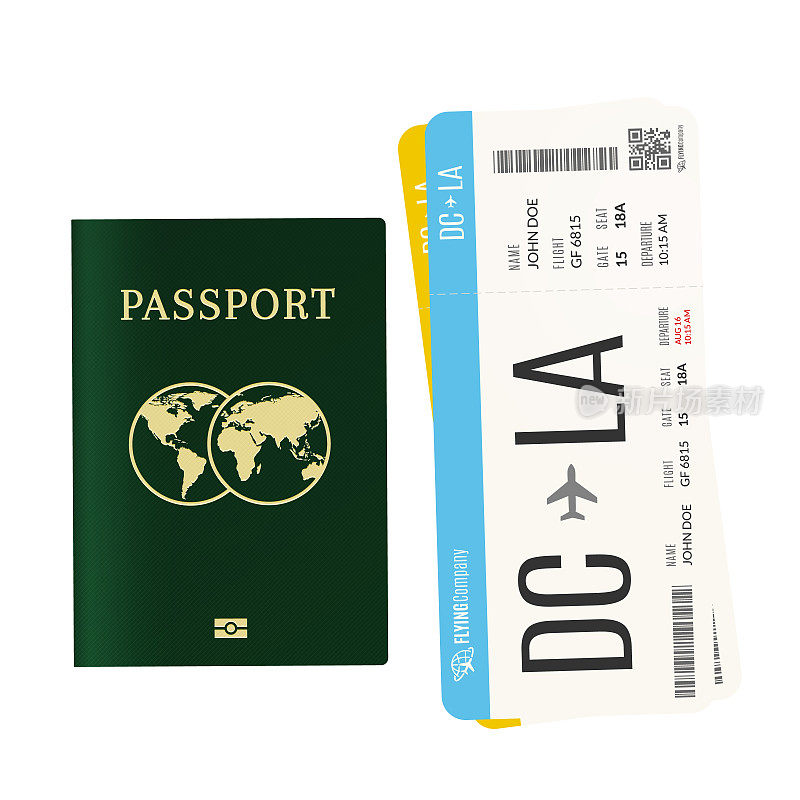 机票和国际生物识别护照。旅游和度假的概念。