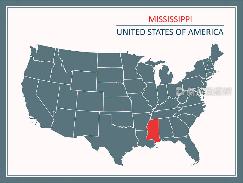 密西西比轮廓矢量地图美国可打印