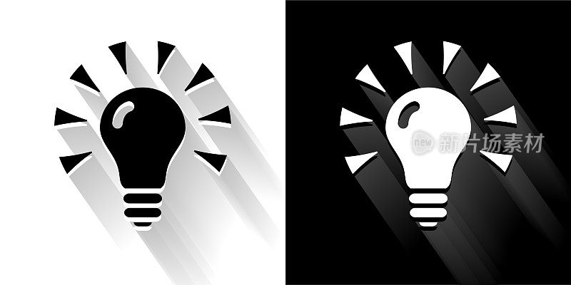 灯泡黑色和白色图标与长影子