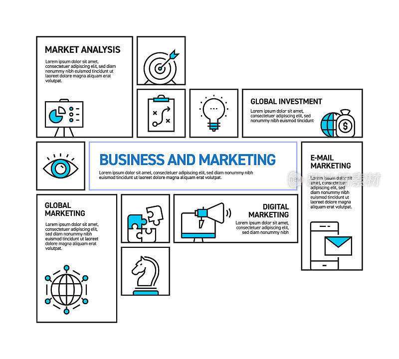 商业和营销相关矢量线信息图设计