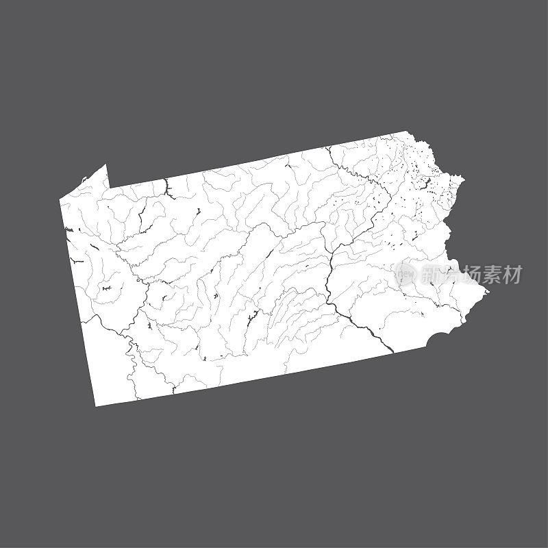 宾夕法尼亚州地图与湖泊和河流。