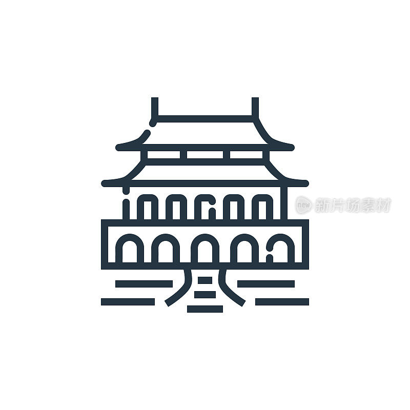 紫禁城矢量图标孤立的白色背景。紫禁城的轮廓线、细线图标用于网站设计和手机、应用程序开发。细线紫禁城轮廓图标矢量。