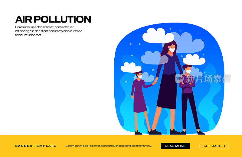 标题网站横幅，广告和营销材料，在线广告，商业演示等空气污染概念矢量插图。