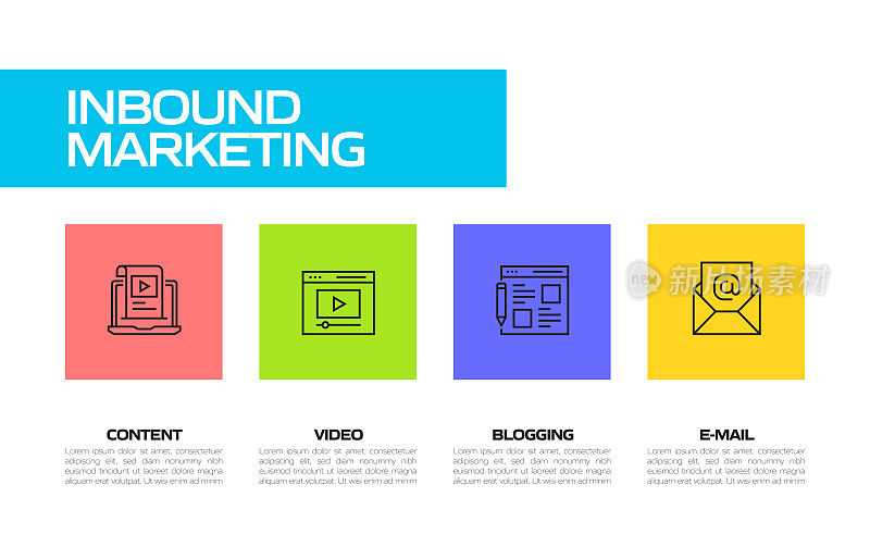 入站营销相关线路图标。向量符号说明。