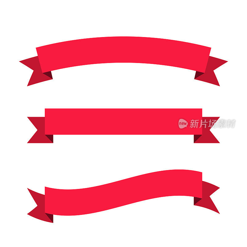 一套红色丝带，横幅-设计元素上的白色背景